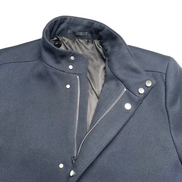 H&M | Men | Blue Heavy Twill Stand Up Collar Full Zip Mid Length Coat | Size 44R - Picture 11 of 14